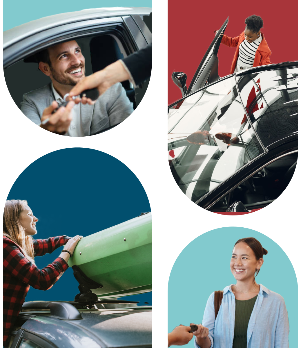 four images of people with cars